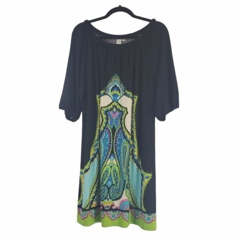 Emma & Michele‎ Dress Braided Neckline Black / Paisley Design Size 12 EUC